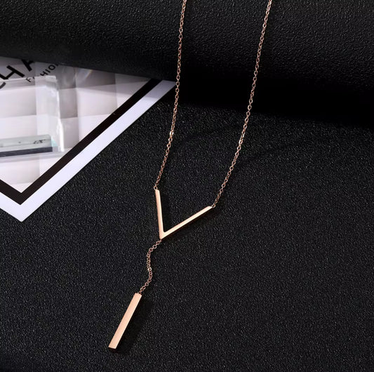 Elegant Gold-Plated V-Bar Y Necklace