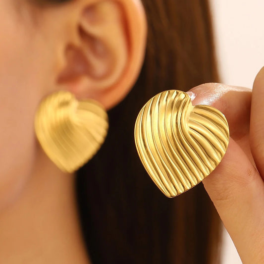 Golden Ripple Heart Earrings