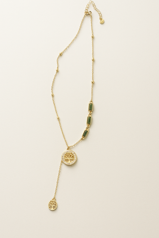 Tree of Life Pendant Necklace with Emerald Detailing