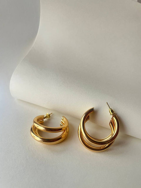 Triple-Layered Gold-Plated Hoop Earrings